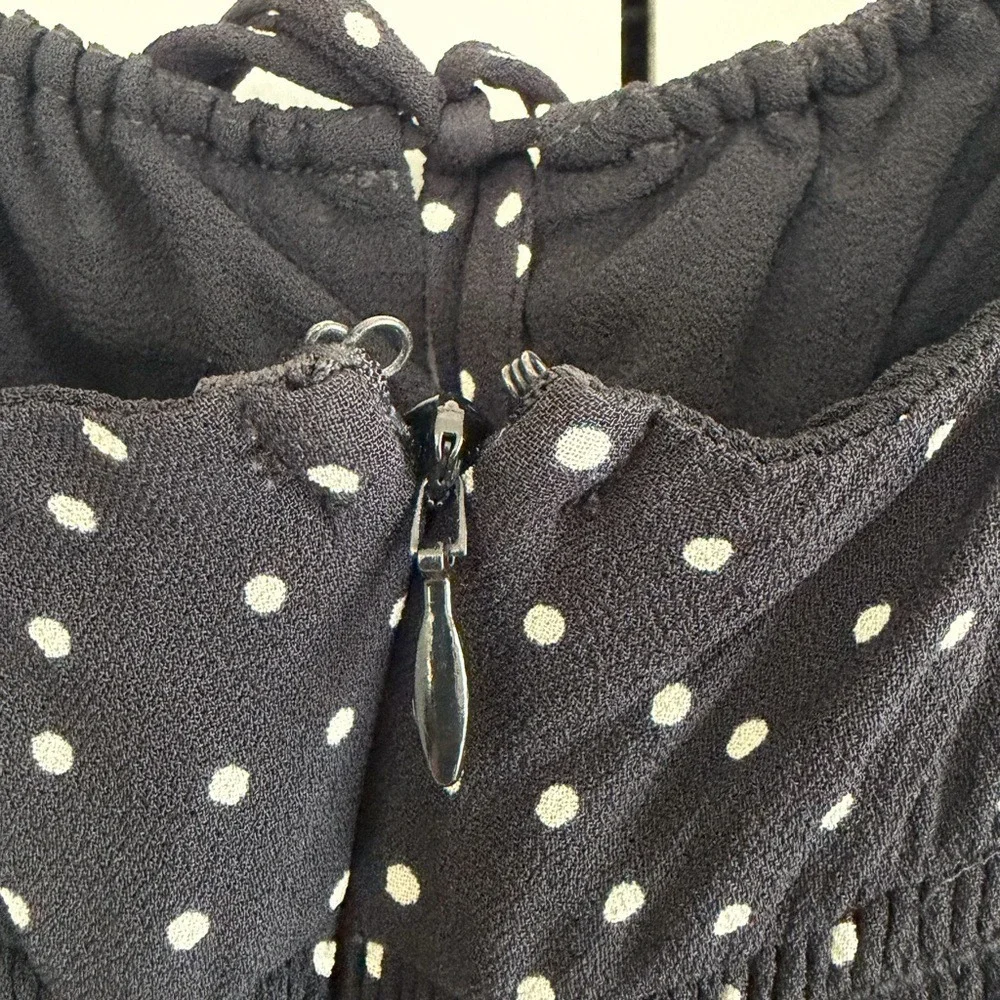 Reformation Fraise Polka Dot Mini Dress Black Tie Front Slip Dress Women's 4 - Picture 8 of 16